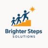 Logo for Brighter Steps Solutions showing three simplified human figures ascending golden steps while holding hands, with the leading figure reaching toward a bright orange star. The business name ‘Brighter Steps Solutions’ appears below in bold blue text.